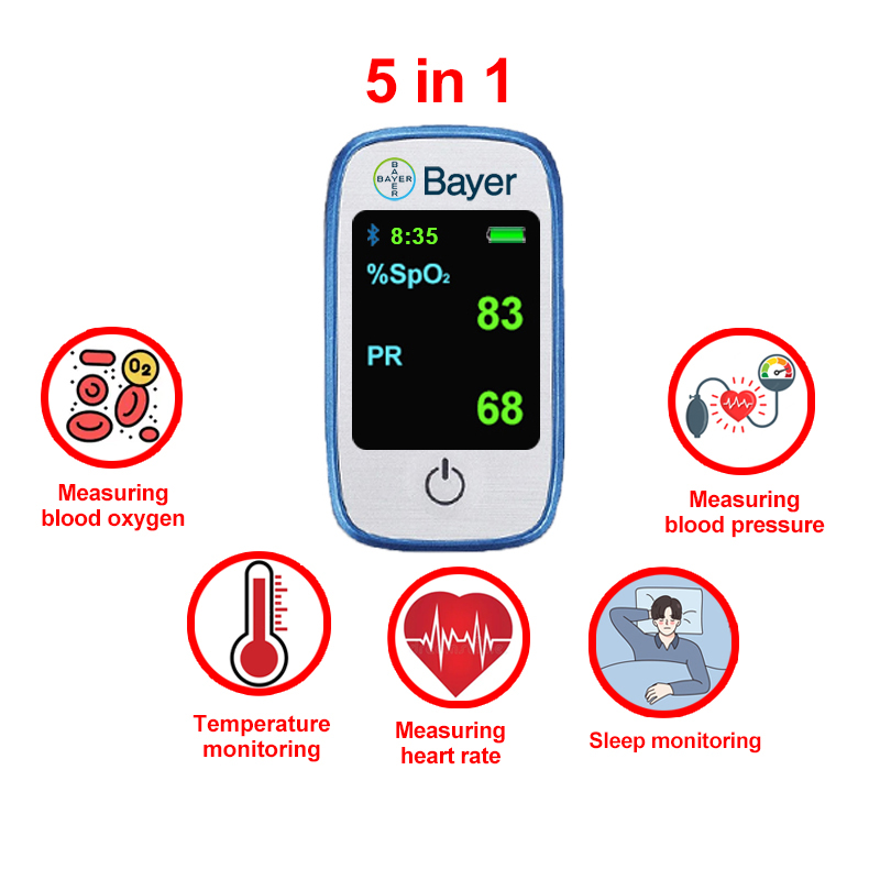 5-în-1 (măsurare non-invazivă a oxigenului din sânge + frecvența cardiacă + tensiunea arterială + monitorizarea somnului + monitorizarea temperaturii corpului)